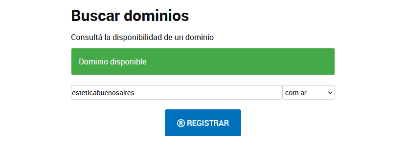 Dominio disponible y botón Registrar