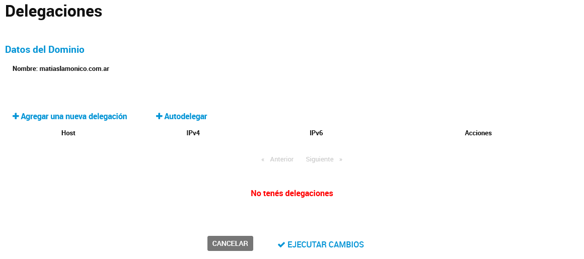 Pantalla de delegaciones vacía